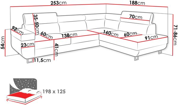 Ecksofa Fonti Cord (Farbe: Poso 100, Seite: Links) Bild 7