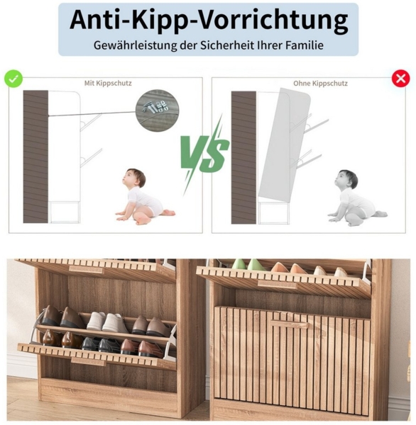 PXloue Schuhschrank Versteckter Speicher (2-St) Schuhkipper Schuhregal mit 3 Klappen Bild 3