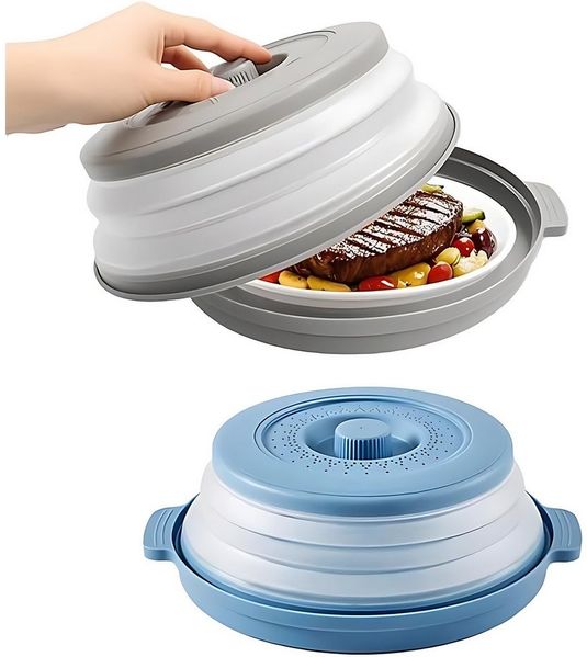 Refined Living Mikrowellenbehälter 2 Stk Faltbare Mikrowellen Abdeckung Mikrowellendeckel Frischhaltedose, (Mikrowellenhaube mit Dampflöchern Mikrowellengeschirr, Microwave Cover, 2-tlg, 2 In 1 Microwellenabdeckungen Küche Aufbewahrung & Organisation),...