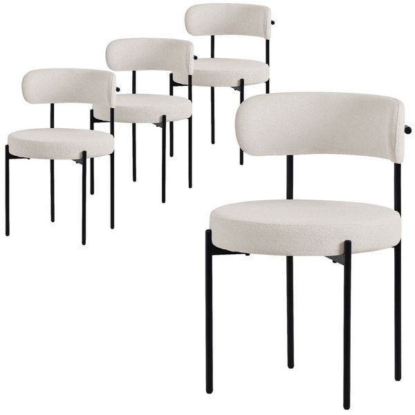 ML-DESIGN Polsterstuhl Esszimmerstühle Gruppe Küchenstuhl aus Teddystoff mit Metallbeinen (4 St), Clubstuhl 4er Set Wohnzimmerstuhl Weiß moderne Design Lounge Stuhl