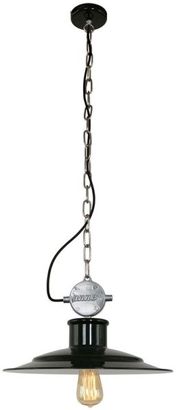 Pendelleuchte, Retro Metall Schirm, schwarz silber, H 195 cm