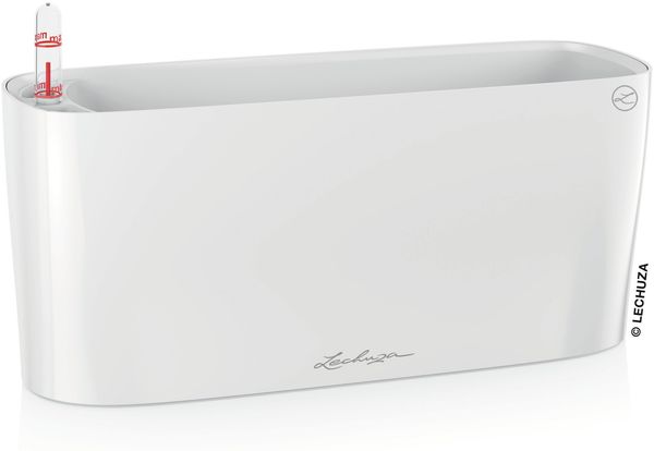 LECHUZA-Pflanzgefäß DELTA 10 Weiß Hochglanz | Tischgefäß mit Bewässerungssystem, Wasserstandsanzeiger und Pflanzeinsatz | Hochglanz-Oberfläche | 30 x 11 x 13 cm | 15460
