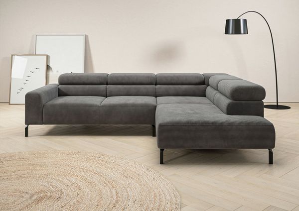 Home affaire Ecksofa Antonelli, L-Form, inkl. Kopfteilverstellung, Breite 276 cm, mit elektrischer Sitztiefenverstellung, in Cord, dunkelgrau
