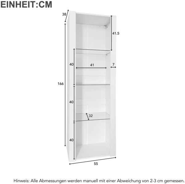 Merax Weiße Hochglanz-Vitrine mit LED-Beleuchtung, 3 Glasböden, 55*38*166 cm, Vitrinen, Standvitrinen, Hochschränke, Lagerschränke Bild 4