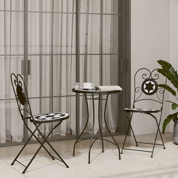 vidaXL Mosaik-Bistro-Set Schwarz und Weiß Eisen und Keramik 3216354