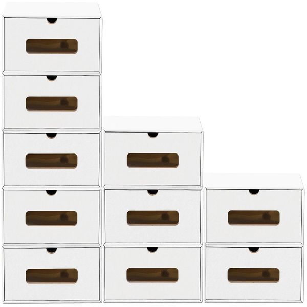 BigDean Schuhbox 10 Boxen stapelbar mit Sichtfenster & Schublade Schuhe Spielzeug etc. (Set, 10 St, Schuhbox), Bemalbar, Dekorierbar, Stapelbar