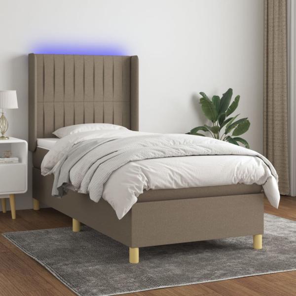 vidaXL Boxspringbett mit Matratze & LED Taupe 90x200 cm Stoff 3139009