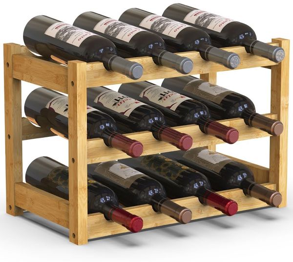 BAKAJI Weinregal aus Bambusholz mit 2 Fächern für Champagner, Flaschenregal für Bar, Wohnzimmer, Küche, Bistro, Restaurant, 43,5 x 24 x 30 cm (Natur)