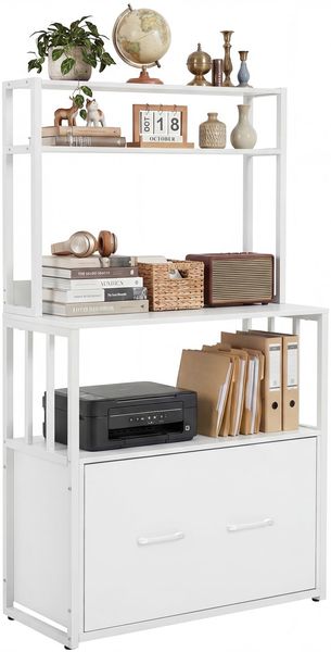 YITAHOME Aktenschrank mit Schublade, Aktenschrank mit Bücherregal für A4, Briefe, Rechtsakten, Metall-Aufbewahrungsschrank, Druckerständer für Büro, Schule, Zuhause, Organisation, Weiß