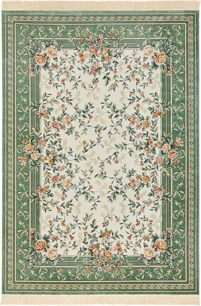 NOURISTAN Teppich Orientalischer Samt Teppich Fransen Antik Flowers Creme Grün, rechteckig, Höhe: 5 mm