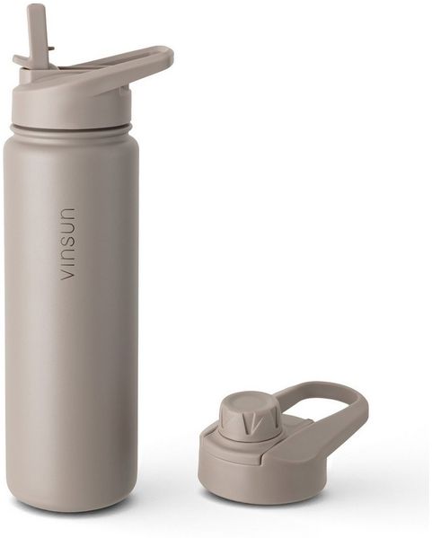 Vinsun Isolierflasche Edelstahl Trinkflasche 750ml Strohhalm - 2 Deckel Thermoflasche, BPA frei, doppelwandig, auslaufsicher, bruchsicher, geruchsneutral