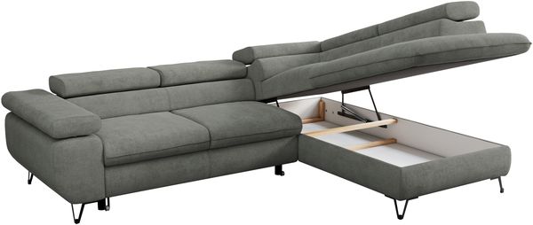 Mks Möbel 'Peter L-form' Ecksofa mit Bettfunktion, Bettkasten & einstellbaren Kopfstützen, Grau, Stoff, rechts Bild 5