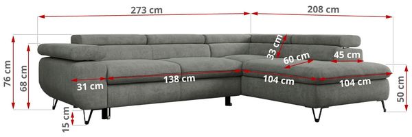 Mks Möbel 'Peter L-form' Ecksofa mit Bettfunktion, Bettkasten & einstellbaren Kopfstützen, Grau, Stoff, rechts Bild 7