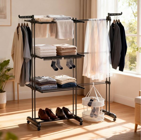 Huracan Wäscheständer Turm 2in1 Klappbar, Wäscheturm, Turmwäscheständer Hoch, Flügelwäscheständer Clothes, 3 Etagen