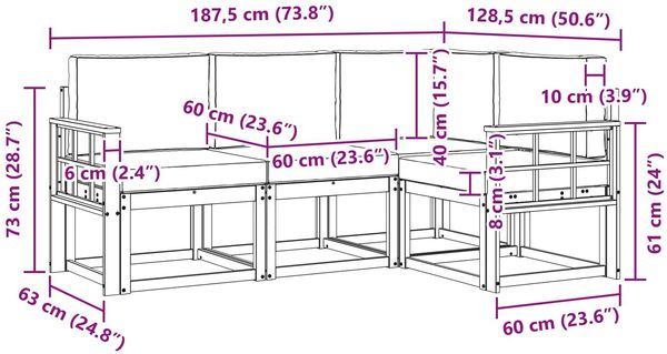 vidaXL Outdoor-Sofagarnitur mit Kissen 4 pcs Natur und Creme 3366333 Bild 9
