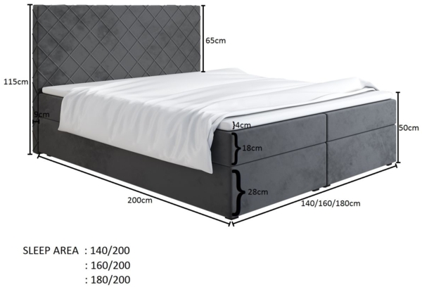 Boxspringbett Schlafzimmerbett WILLOW 180x200cm Dunkelbraun inkl. Bettkasten Bild 3