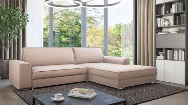 Ecksofa mit Schlaffunktion SANTIAGO Stoff Now or Never Rosa Ottomane Rechts