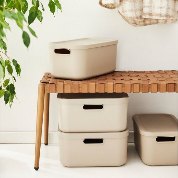 ROTHO Stapelbox Albula Light Set 5tlg. 4x 12l und 55l Aufbewahrungsboxen mit Deckel (5-teilig, Boxen-Set), Kisten stapelbar und mit Grifföffnungen