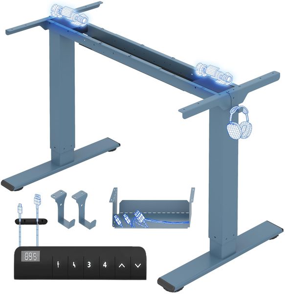 FLEXISPOT Höhenverstellbarer Schreibtisch Gestell, Elektrisch Tischbeine mit 2 Motoren & LED-Höhenanzeige & 4 Speicherfunktionen, inkl. 2 Haken & Kabelmanagement, Sierrablau