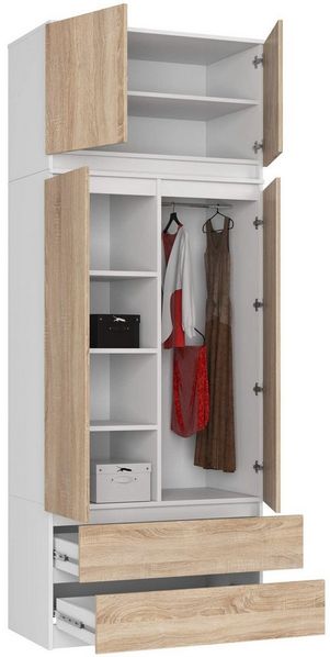 Raumhirsch Furniture Kleiderschrank - Funktionaler Stauraum - Garderobenschrank Hochwertige Laminatplatte, 3 Türen, viele Ablagen, 2 Schubladen