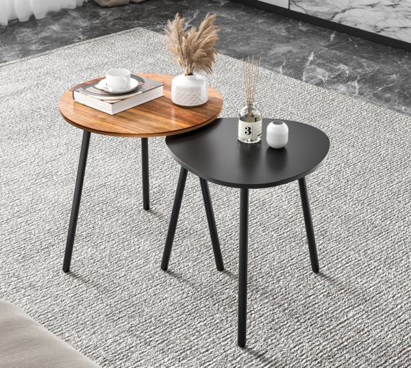 Simloveve Beistelltisch Couchtisch 2er Set aus MDF mit Pulver beschichteten Metallbeinen