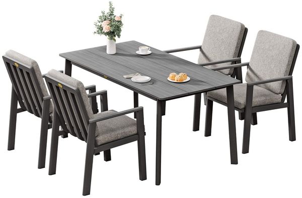 MeXo Gartenlounge-Set Aluminium Gartenmöbel Set, (150 x 80 cm Gartentisch, 5-tlg, mit 4 Stühlen), wetterfeste Essgruppe für Terrasse Balkon Garten