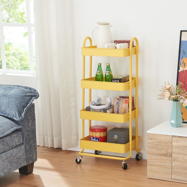 en.casa Küchenrollwagen Pyhäntä mit 4 Ebenen Gelb, 103,5 x 46 x 35 cm