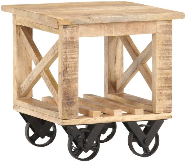 vidaXL Beistelltisch mit Rädern 40x40x42 cm Raues Mangoholz 320936