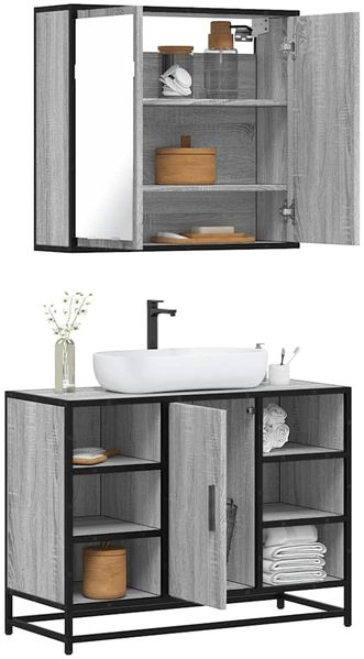 vidaXL 2-tlg. Badmöbel-Set Grau Sonoma Holzwerkstoff 3300913