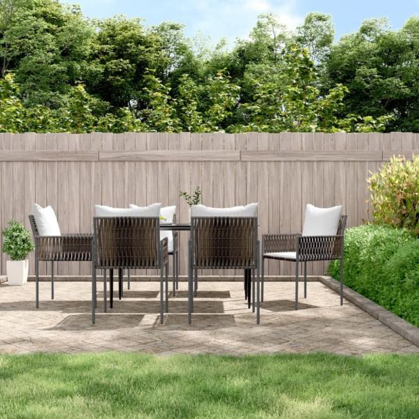 vidaXL 7-tlg. Garten-Essgruppe mit Kissen Poly Rattan und Stahl 3187054
