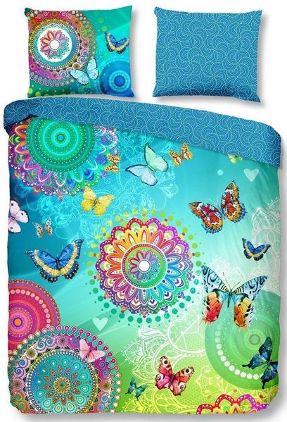 wohnTRAUM24 Bettwäsche Bettwäsche absolut gute Laune Farben hautfreundliche Baumwoll-Qalität, Baumwolle, Mandalas Schmetterlinge bunte gute Laune-Farben Wendebettwäsche