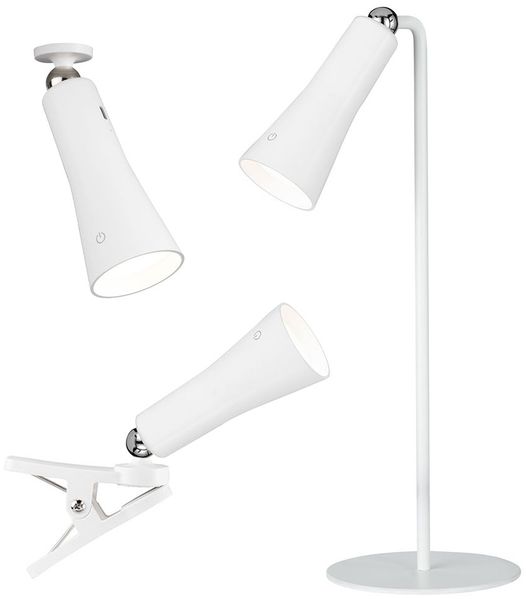 LED Tisch- Wand- Taschenlampe, Klemmleuchte, Akku, weiß