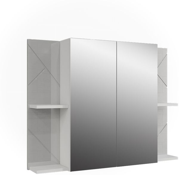 Badspiegelschrank Irma Weiß/Weiß Hochglanz 100 x 75 cm mit 2 Türen Vicco