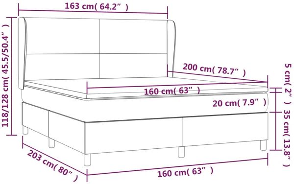 vidaXL Boxspringbett mit Matratze Taupe 160x200 cm Stoff 3128377 Bild 7