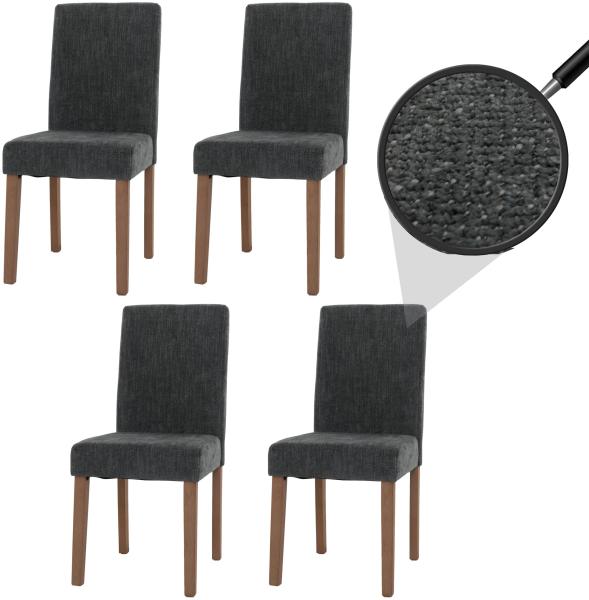 4er-Set Esszimmerstuhl Littau, Stuhl Küchenstuhl Hochlehner, Stoff/Textil Chenille Holz ~ dunkelgrau, naturfarbene Beine