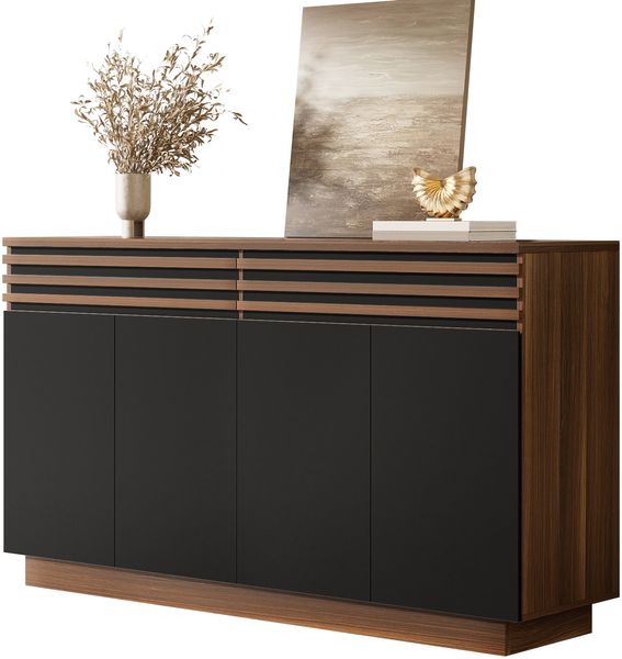 Modernes Sideboard 150 x 40 x 85 cm in brauner Holzoptik mit schwarzen Türen, 2 Schubladen & 4 Türen – Viel Stauraum, stilvolles Design für Wohnzimmer, Esszimmer & Küche Bild 2