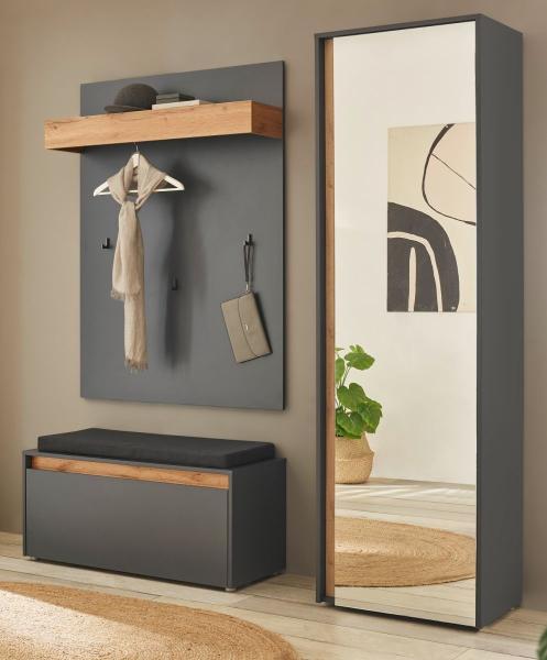 Garderobe Set 4-tlg. Center in grau matt und Eiche Wotan 170 x 200 cm