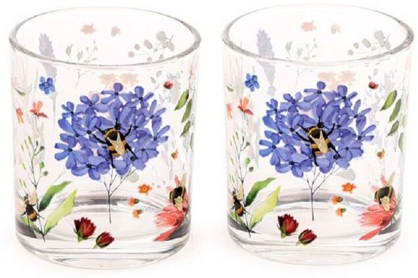 Puckator Glas Nectar Meadows Bienen, Day of the Dead Totenkopf, Fruits, Kuh, 2-tlg, Glas, 2er-Set, ca. Ø 8x9 cm, für ca. 350 ml
