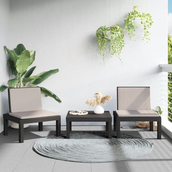 vidaXL 3-tlg. Garten-Lounge-Set mit Kissen Anthrazit PP 3203731