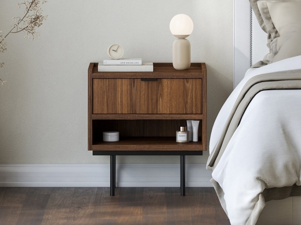 Beautysofa Nachttisch Evron mit 1 Schublade, offene Ablage und hohe Metallbeine (zwei moderne Farben zur Auswahl), Breite: 40 cm