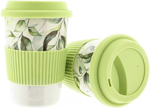 2er Set Kaffeebecher To Go, Porzellan Coffee to go Becher mit Deckel 250ml Hellgrün