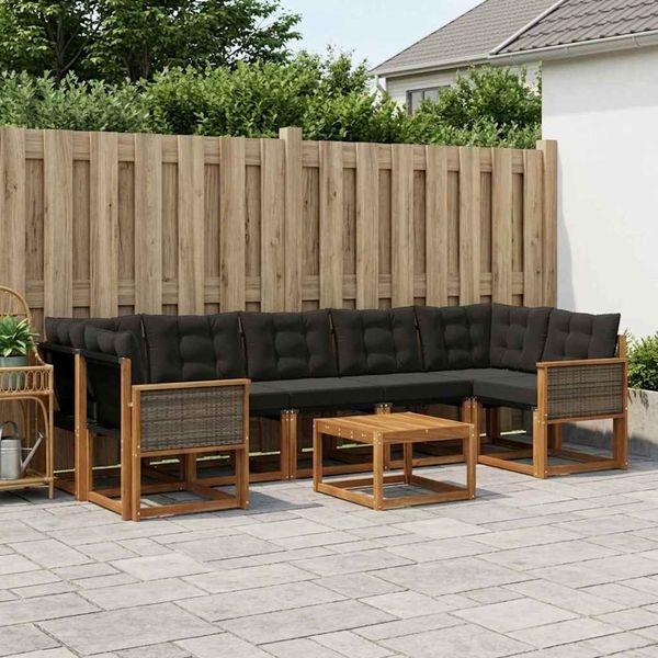 vidaXL Outdoor-Sofagarnitur mit Kissen 8 pcs Natürlich und Schwarz 3381836