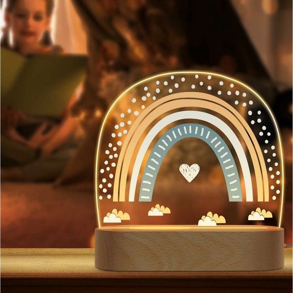 GRAVURZEILE LED Nachtlicht für Kinder, Beruhigend und Energiesparend - Regenbogen Design Blau, LED, 3 Lichtmodi: Warm- Kalt- und Mischweiß, Geschenk für Kinder & Baby