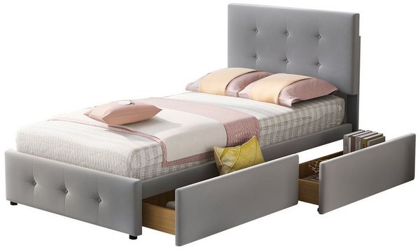 Flieks Polsterbett, Einzelbett Holzbett 2 Schubladen Samt 90x200cm