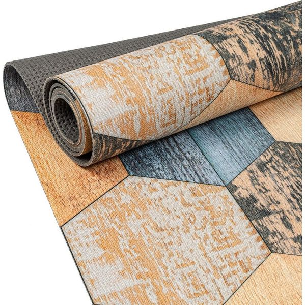 ANRO Küchenläufer RANNA Hochwertig Küchenteppich Teppich Textil, Eckig, Bodenläufer 100x65cm Holz Patchwork Beige pflegeleicht