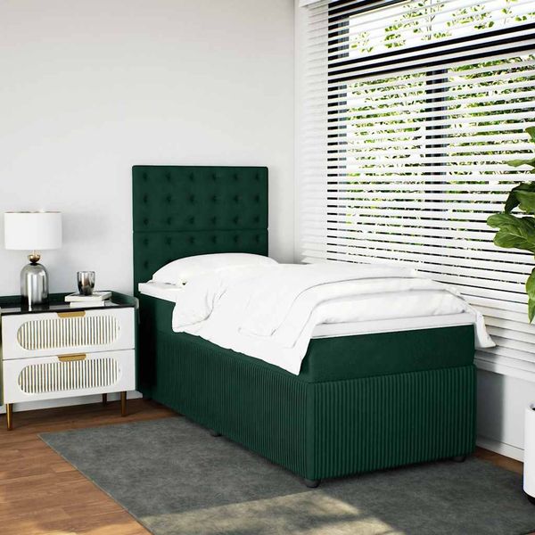 vidaXL Boxspringbett mit Matratze Dunkelgrün 80x200 cm Samt 3294505