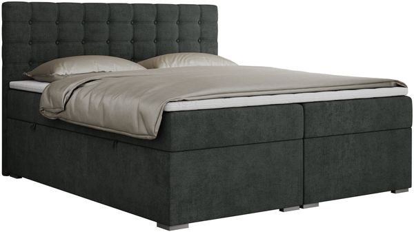 Boxspringbett, Deko Bed mit Matratze und Topper - SUSAN - 180x200cm - Dunkelgrau Stoff - H3 Bild 3