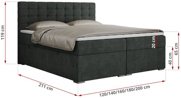 Boxspringbett, Deko Bed mit Matratze und Topper - SUSAN - 180x200cm - Dunkelgrau Stoff - H3 Bild 5