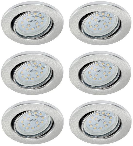 TRANGO LED Einbauleuchte, Dimmfunktion, 6er Set 6729-069MOSD LED Einbaustrahler in Aluminium gebürstet Rund incl. 6x 5 Watt 3 Stufen dimmbar Ultra Flach LED Modul 3000K warmweiß, Warmweiß, Deckenspot, Einbauspot, Deckenleuchte