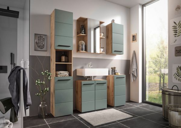 Badezimmer-Set >Vista< (5-tlg.) in Viking Oak / Schilfgrün - 170x190x31 (BxHxT)